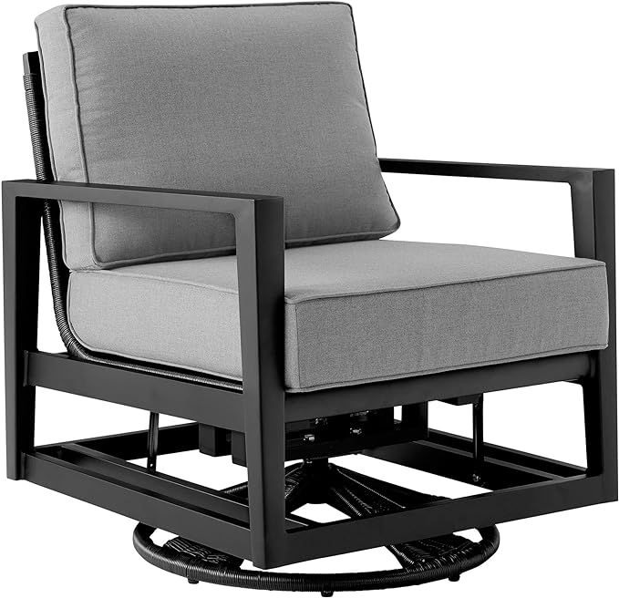 Armen Living Grand Outdoor Patio Swivel Lounge Chair, Standard, Black Aluminum with Gray Cushion | Amazon (US)