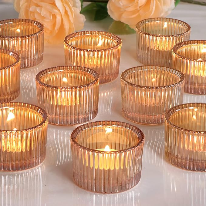 Lanttu Tealight Candle Holder Set of 12,Gold Small Votive Candle Holders for Table Centerpiece,Gl... | Amazon (US)