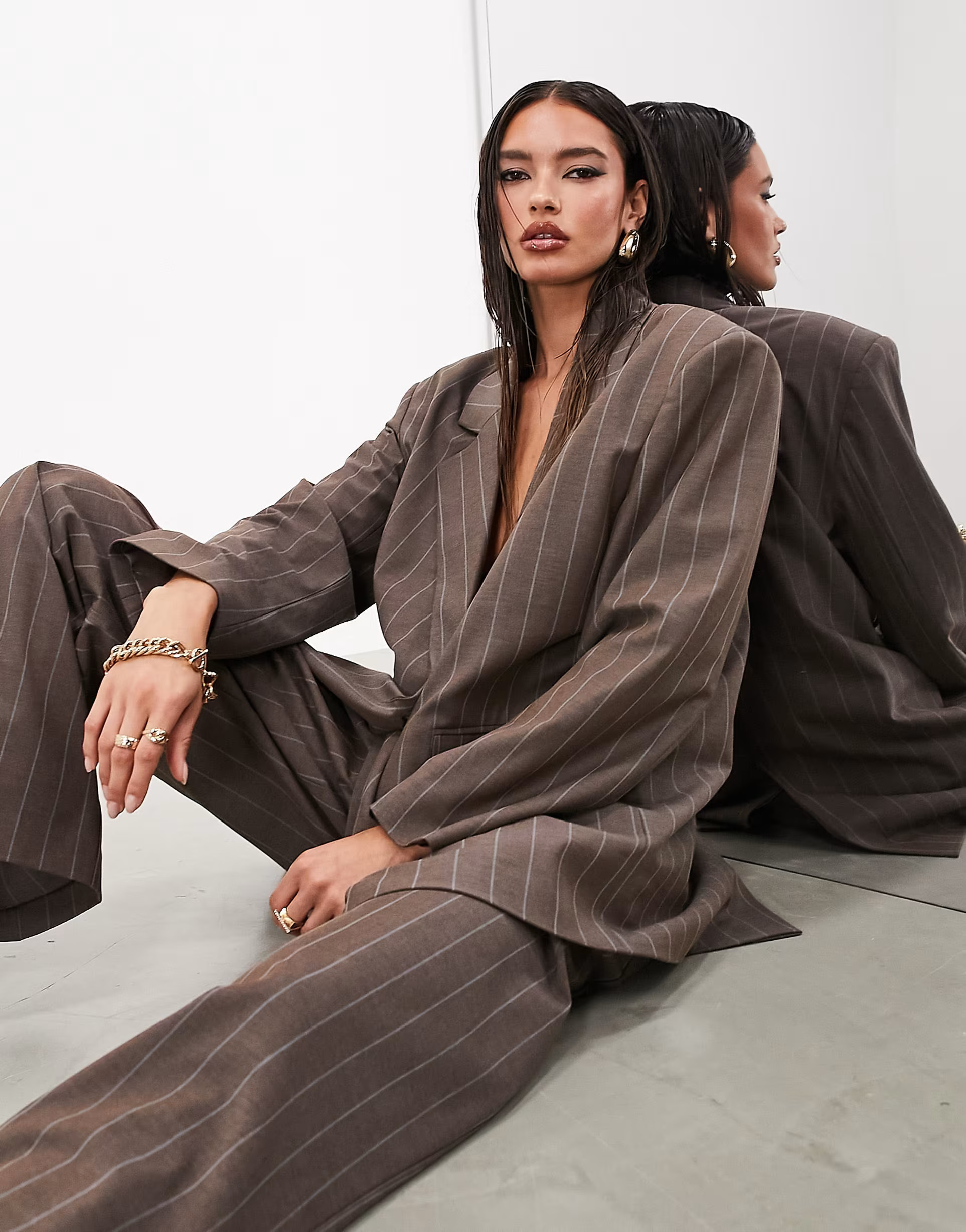 ASOS EDITION oversized blazer with belt in brown pinstripe | ASOS (Global)