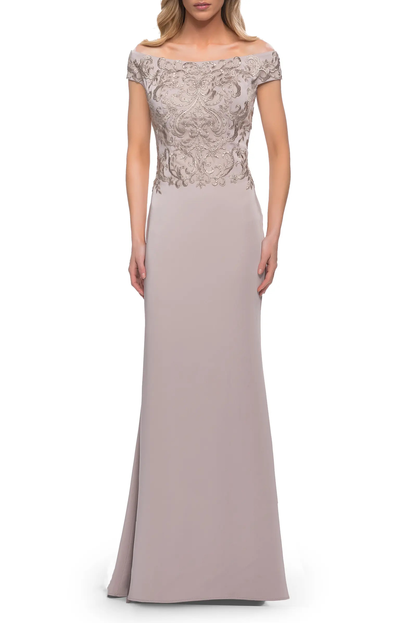 Chic Satin Gown with Lace Off the Shoulder Top | Nordstrom