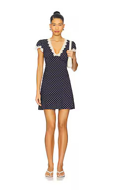 RIXO Cely Dress in Polka Dot Navy from Revolve.com | Revolve Clothing (Global)
