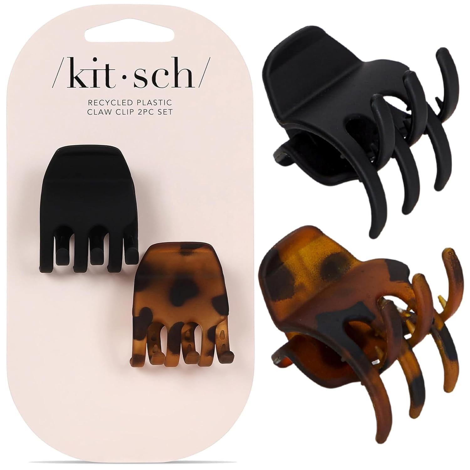 Kitsch Medium Claw Clips - Medium Hair Clips for Women | Stylish Hair Claw Clips for Thick Hair & Thin Hair | Cute Medium Hair Clip & Claw Clip for Teen Girls, 2pc (Black & Tortoise) | Amazon (US)