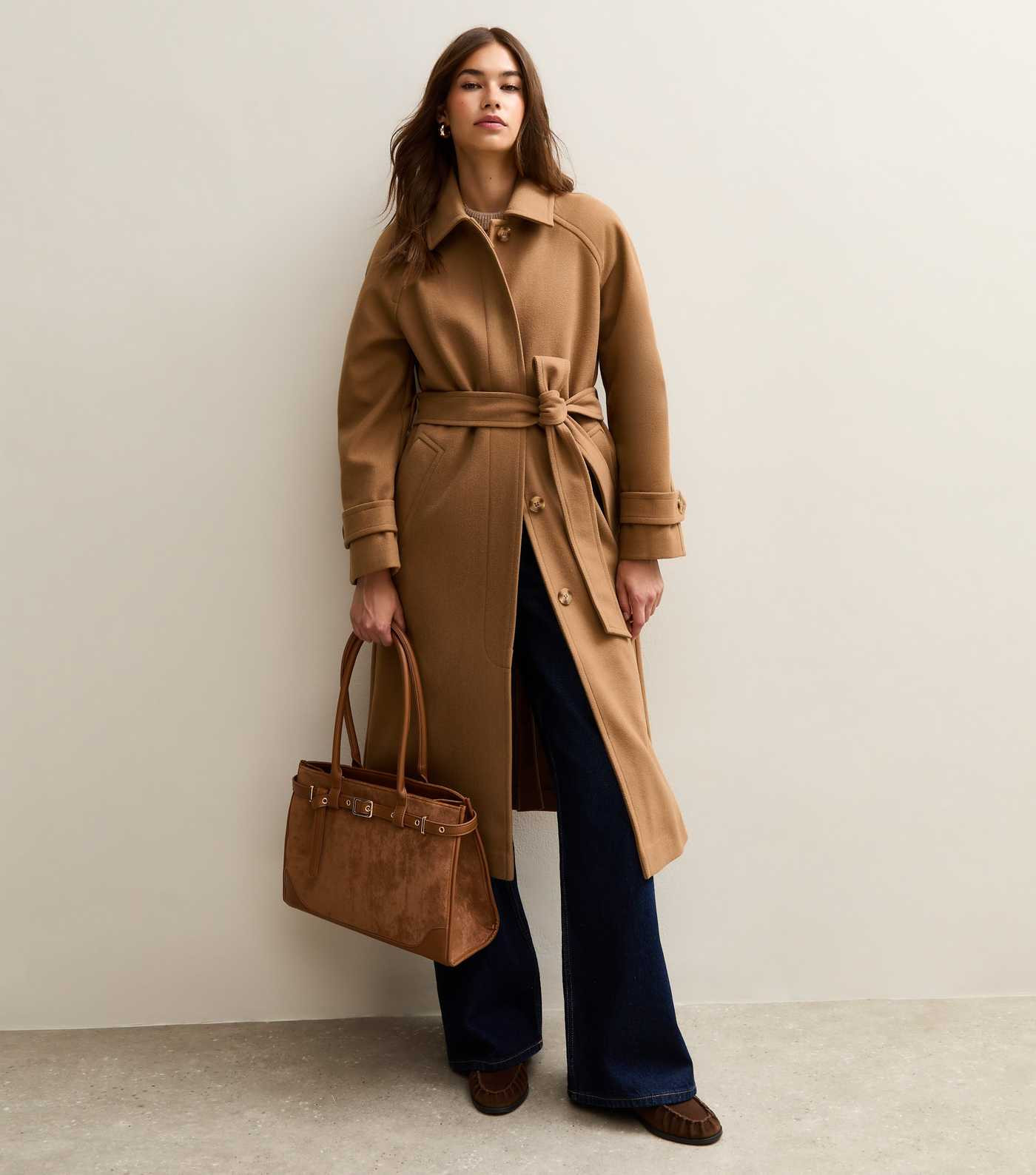 Tan Button Front Belted Midi Coat | New Look | New Look (UK)