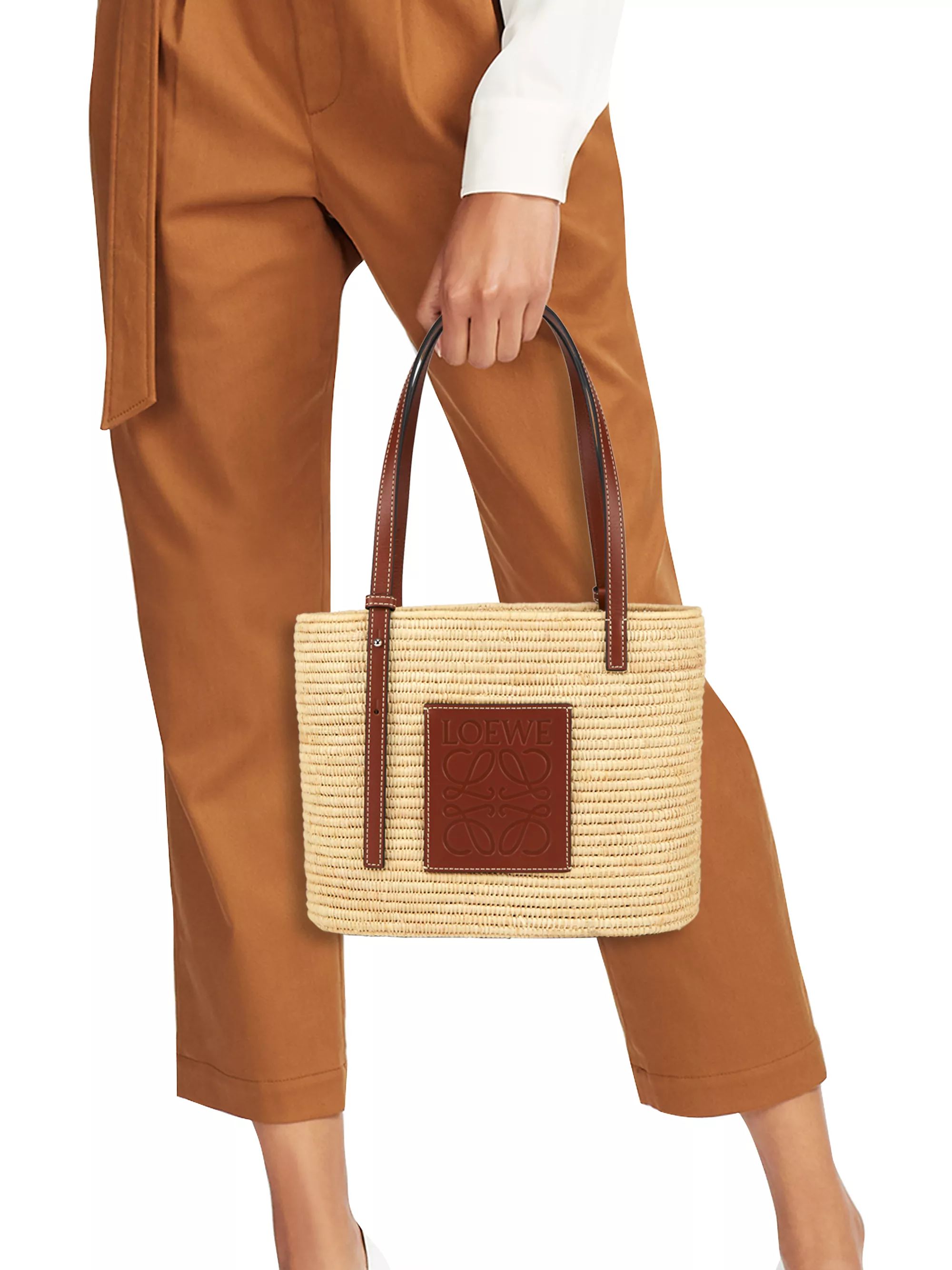 Shop By CategoryTotesLOEWESmall Square Leather-Trimmed Raffia Basket Bag$790
            
       ... | Saks Fifth Avenue