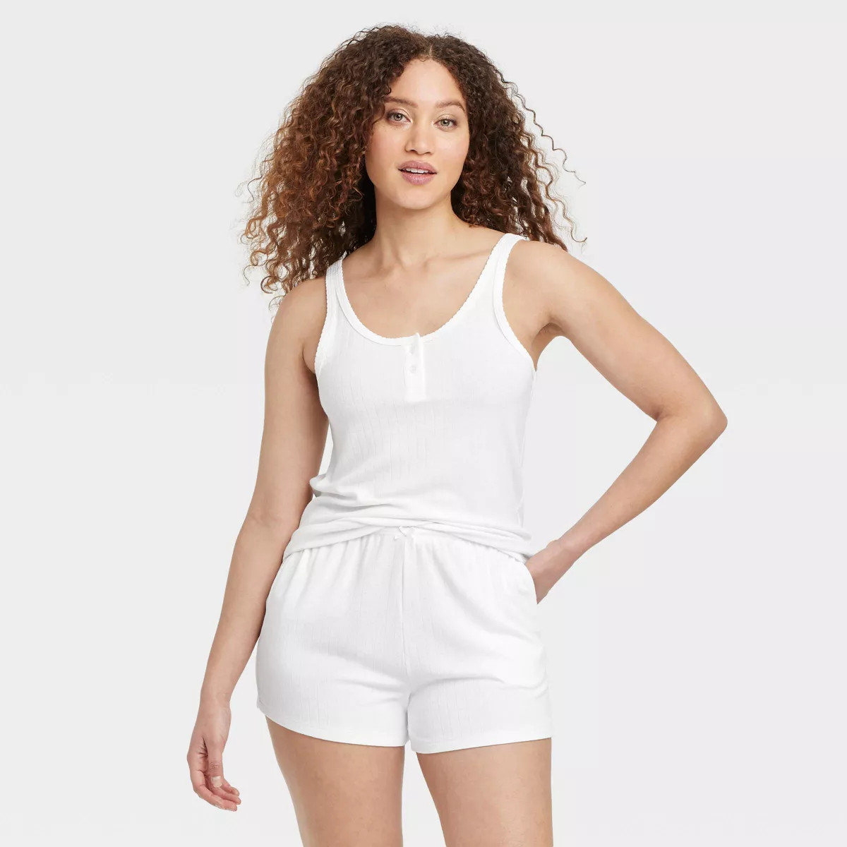 Women's Pointelle Henley Tank Top and Shorts Pajama Set - Auden™ | Target