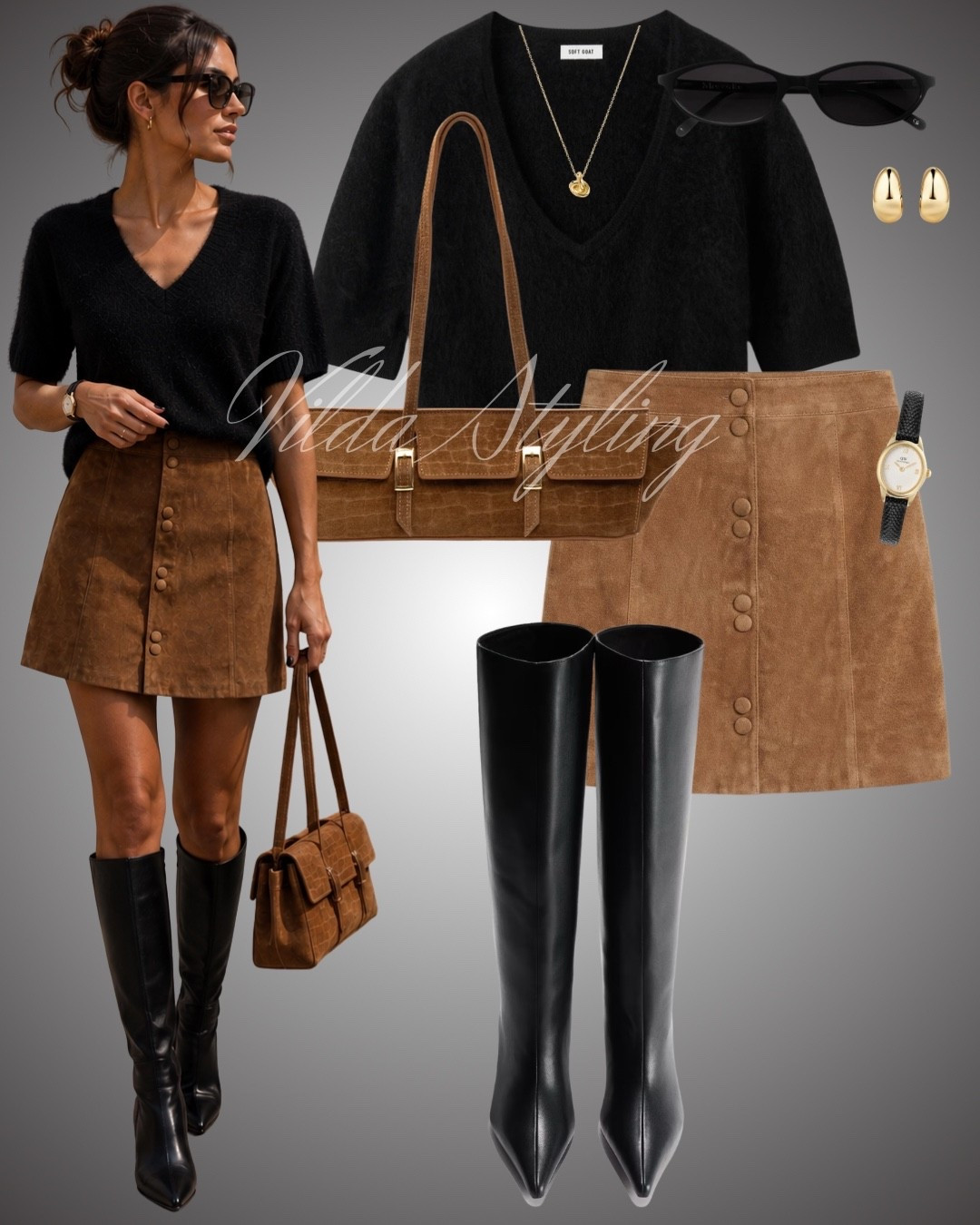 Black & suede for fall 🖤🤎 A soft V-neck knit paired with a suede mini skirt, sleek knee-high boots and warm brown accessories. Simple, chic and effortlessly polished for the season.


#LTKStyle #FallOutfit #SuedeStyle #AutumnStyle #ChicOutfit

#LTKautumn #LTKworkwear #LTKstyletip