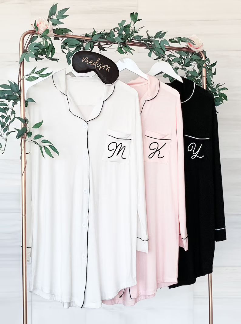 Monogram Sleep Shirts for Bridesmaid Pajamas Maid of Honor | Etsy | Etsy (US)