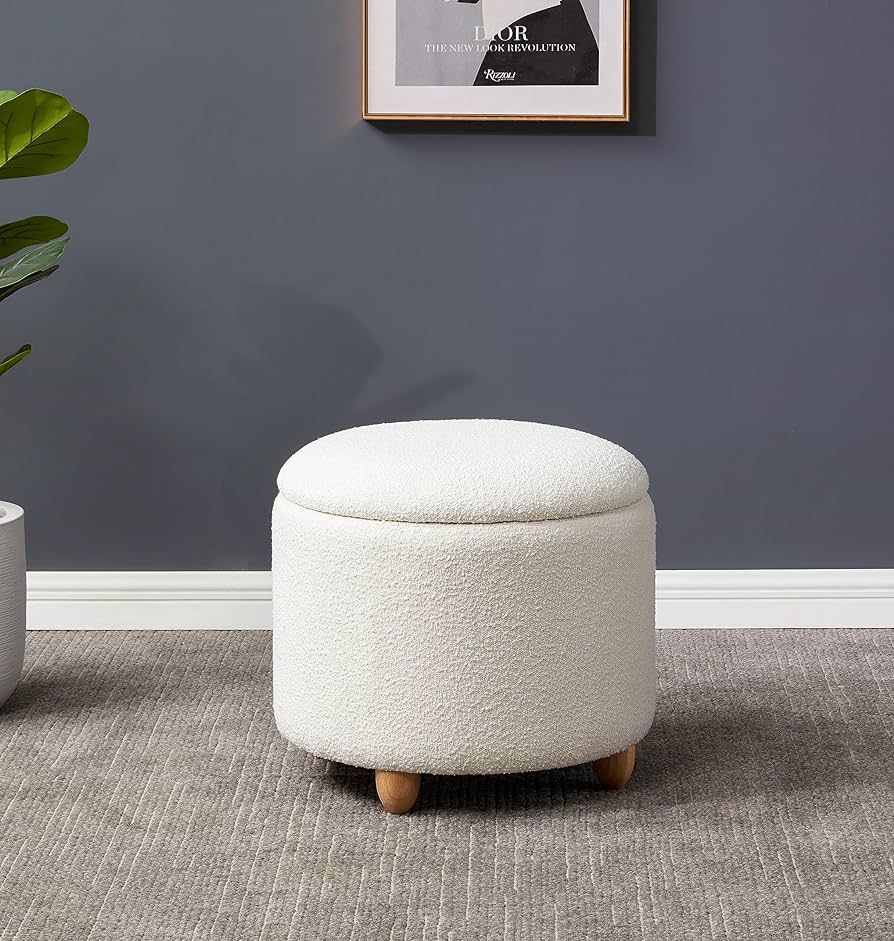 Safavieh Couture Collection Mariabella Ivory Boucle Round Footrest Storage Ottoman | Amazon (US)