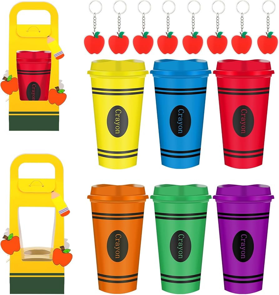 Maxdot 6 Set Teacher Appreciation Gifts Bulk 16 oz Teacher Plastic Cups Crayon Tumblers with Appl... | Amazon (US)