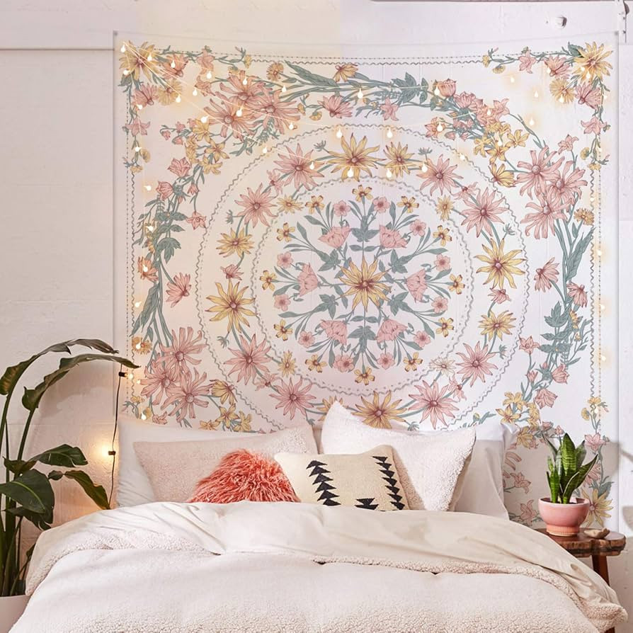 Simpkeely Mandala Floral Medallion Tapestry, Sketched Flower Plant Boho Wall Hanging, Bohemian Hi... | Amazon (US)