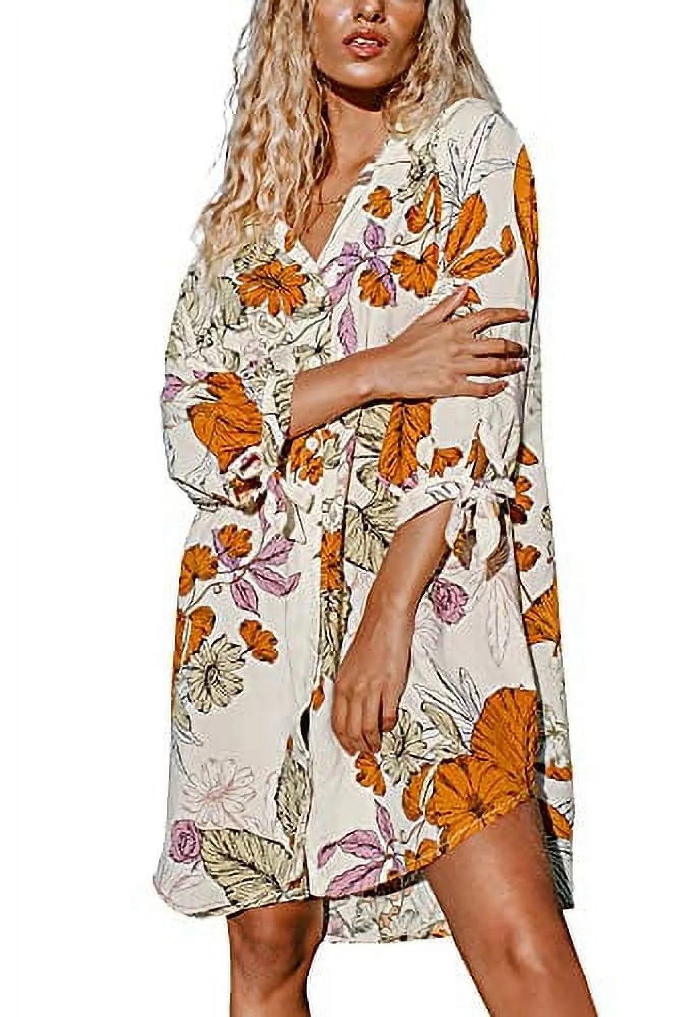 Cupshe Women's Long Sleeve Floral Buttoned Shirt Dress, XS, Rayon | Walmart (US)
