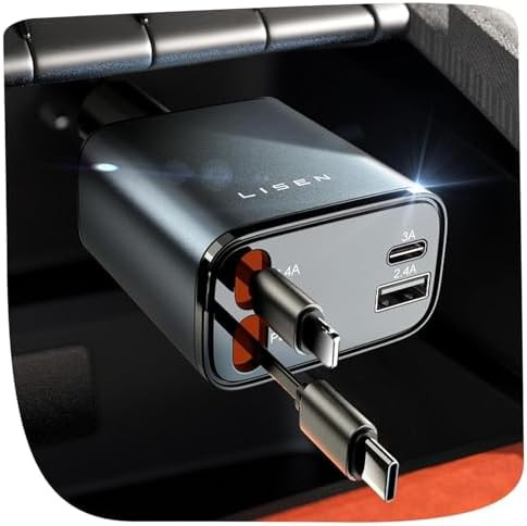 LISEN Retractable Car Charger, Gifts for Men Women, 69W Cars Adapter USB C Fast Charger for iPhoe... | Amazon (US)