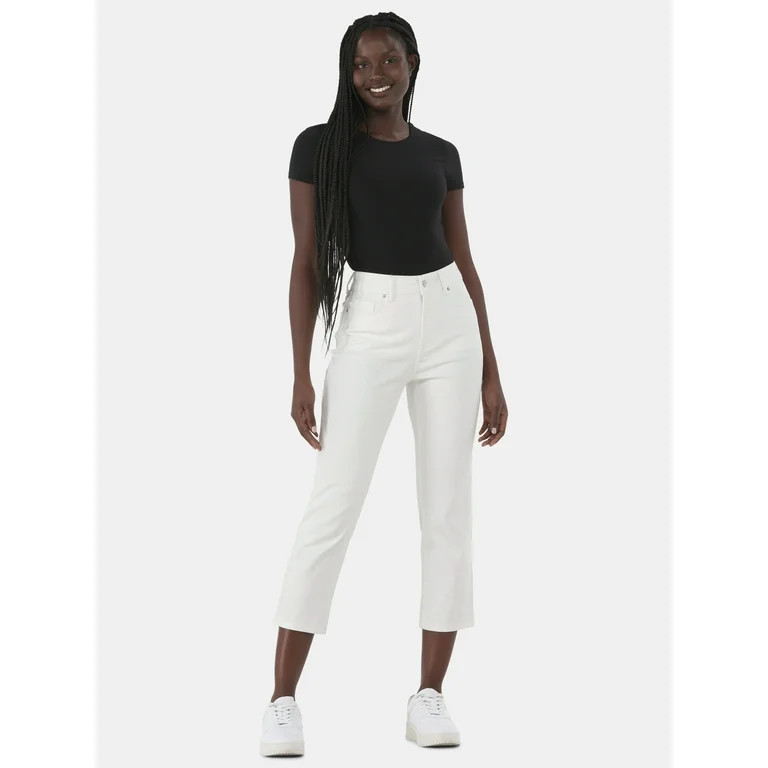 Time and Tru Women's High Rise Straight Leg Cropped Jeans, 25" Inseam, Sizes 2-22 | Walmart (US)