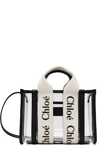 Chloé - Off-White & Black Woody Tote | SSENSE