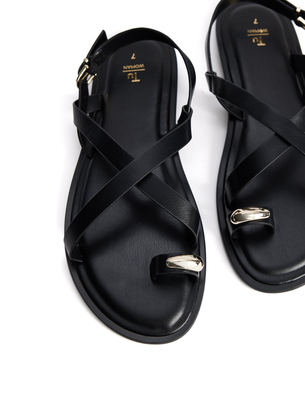 Black Toe Ring Detail Strappy Sandals | Tu Clothing