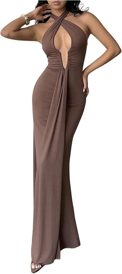 Verdusa Women's Crisscross Cut Out Maxi Date Night Dress Tie Backless Slimming Dress Festival Out... | Amazon (US)