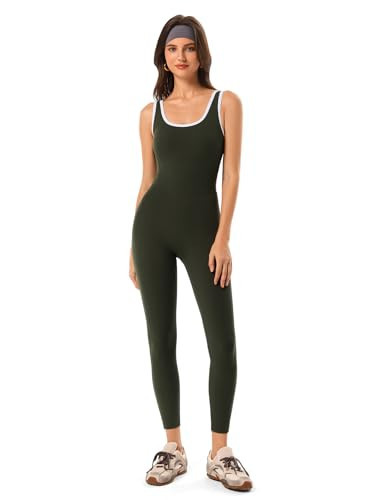 INNO MINT Women's Tummy Control Workout Jumpsuits, Compression Yoga Bodysuit with Sleeveless Square Neck, One Piece Athletic Outfit for Gym | Amazon (US)