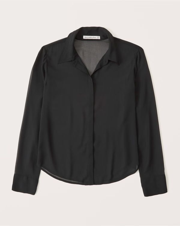 Long-Sleeve Sheer Button-Up Shirt | Abercrombie & Fitch (US)