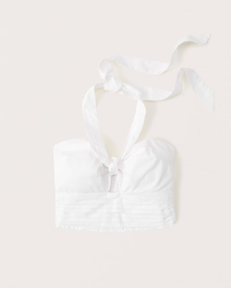 Abercrombie & Fitch Women's Poplin Knot-Front Halter Top in White - Size XL | Abercrombie & Fitch (US)