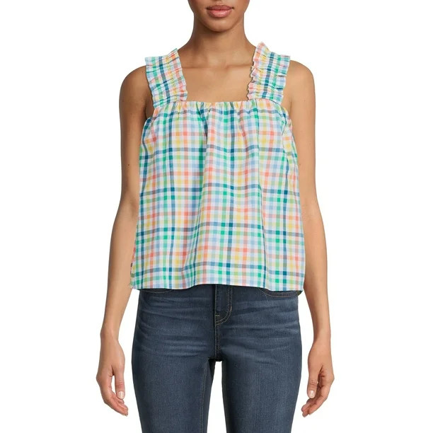 Time and Tru Women's Ruffle Strap Top - Walmart.com | Walmart (US)