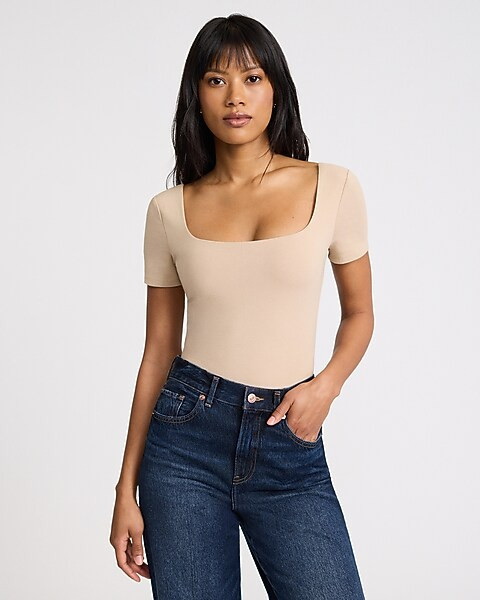 Body Contour Stretch Cotton Square Neck Bodysuit | Express