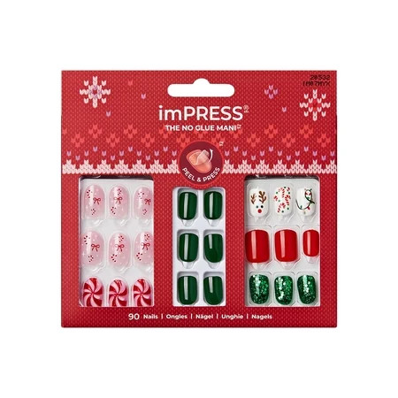 KISS imPRESS Press On Nails Limited Edition Holiday Gift Set #12 3-Pack 90 Fake Nails | Walmart (US)