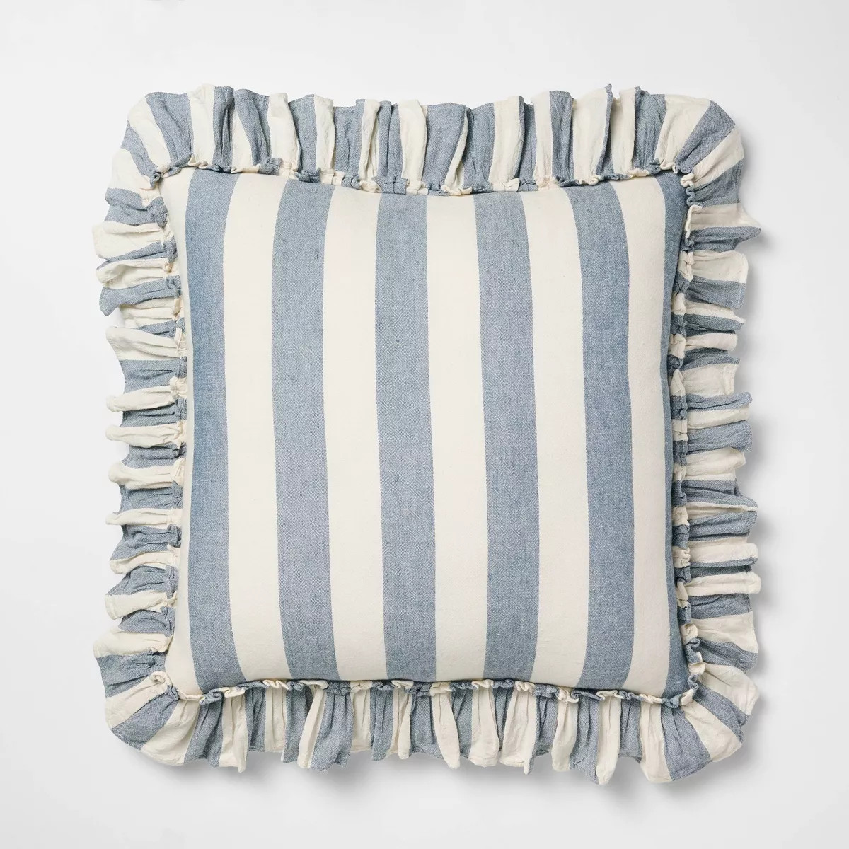 Square Pillow Big Stripe with Ruffle Medium Blue and Cream  - Threshold™ Design with Studio McG... | Target