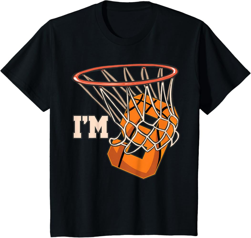 I'm 9 Basketball Theme Birthday Party Celebration 9th T-Shirt | Amazon (US)
