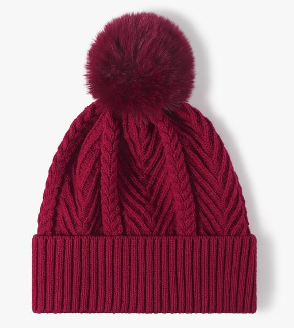 Pom Pom Knit Beanie for Women Warm Winter Cable Knit Hat with Cuff | Amazon (US)