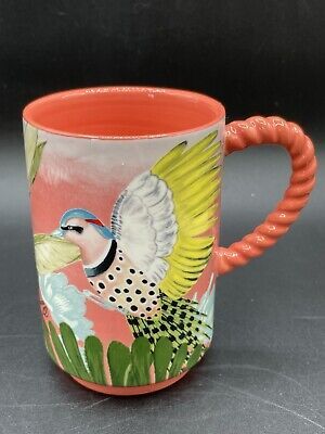 Anthropologie Pluma Stoneware Mug Cup Medium Pink Bird Floral 11.8 Oz 4.5”x3 New  | eBay | eBay US