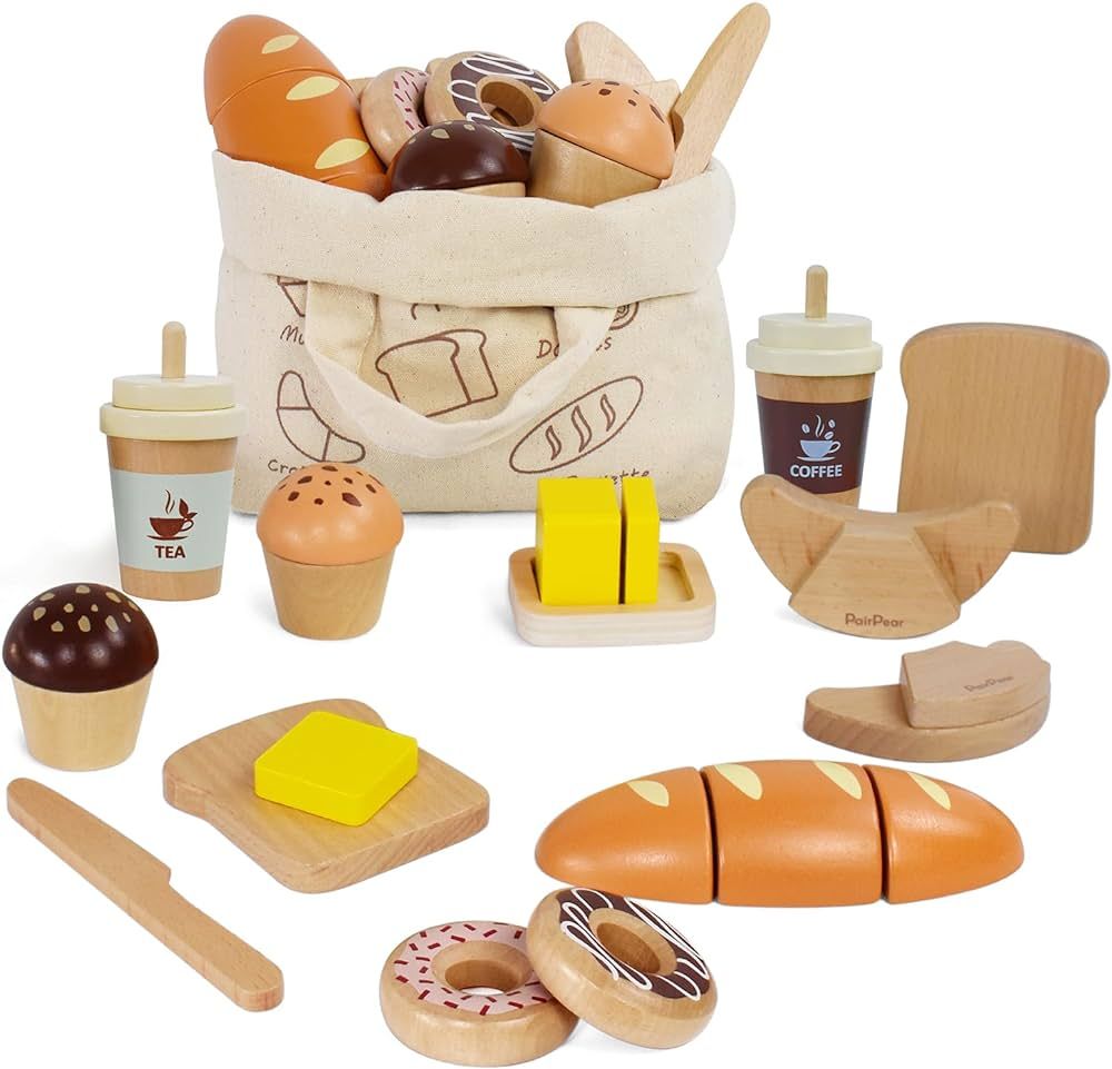 PairPear Wooden Bakery Toy Food Playset,Kids Pretend Play Food Kitchen Accessories with Shopping ... | Amazon (US)