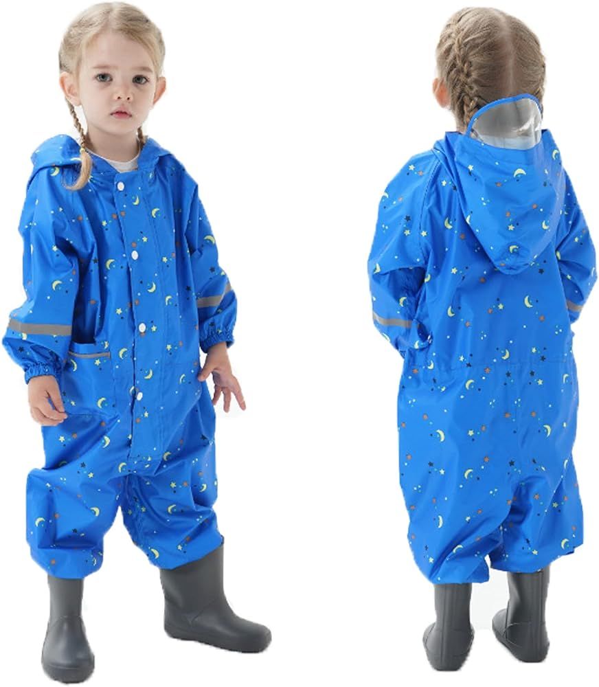 Fewlby Kids Toddler Rain Suit for boys girls One Piece Hoodie Zipper Waterproof Rain Jacket 1-10 ... | Amazon (US)