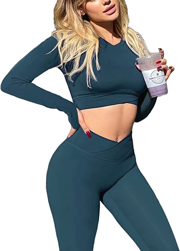 Danysu Snatched Waist Crossover Sets Naked Feeling Workout Gym Outfit Loungewear | Amazon (US)