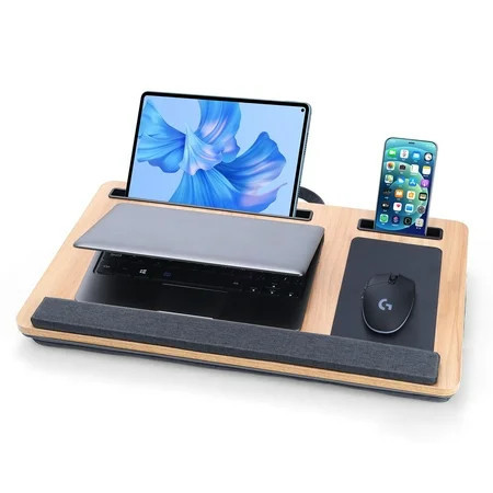 Coliware Lap Desk, 21.6 inch Laptop Desk with Dual Cushion Device Ledge Mouse Pad Phone - Wood Grain | Walmart (US)