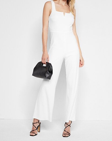 White Square Neck V-Wire Knit Jumpsuit | Express