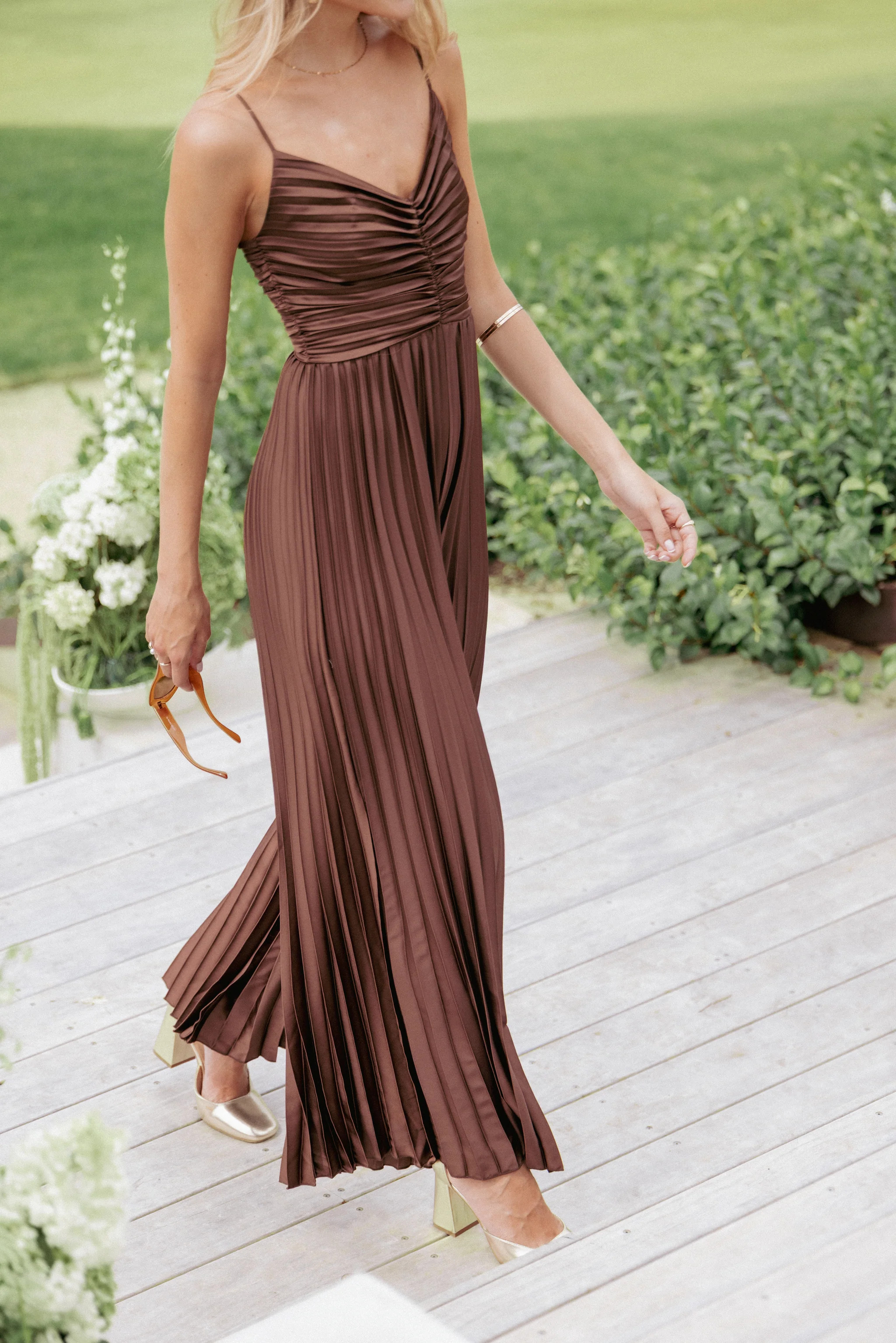 Angelique Pleated Jumpsuit - Chocolate Brown | Petal & Pup (US)