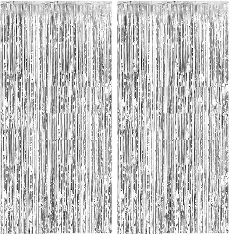 2 Pack Foil Curtain Backdrop Silver Metallic Tinsel Foil Fringe Curtains Photo Booth Props for Bi... | Amazon (US)