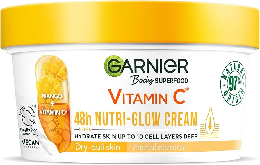 Garnier Body Superfood, Nutri Glow Body Cream, Vitamin C & Mango, for Dry & Dull Skin, Brightenin... | Amazon (UK)