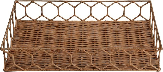 happimess TRY1001B Honeycomb 19.75" Rustic Bohemian Hand-Woven Rattan Tray for Storage,Decoration... | Amazon (US)