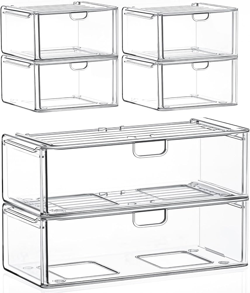 caktraie Acrylic Stackable Storage Drawers Set of 6, Clear Plastic Storage Drawer Organzier, Stor... | Amazon (US)