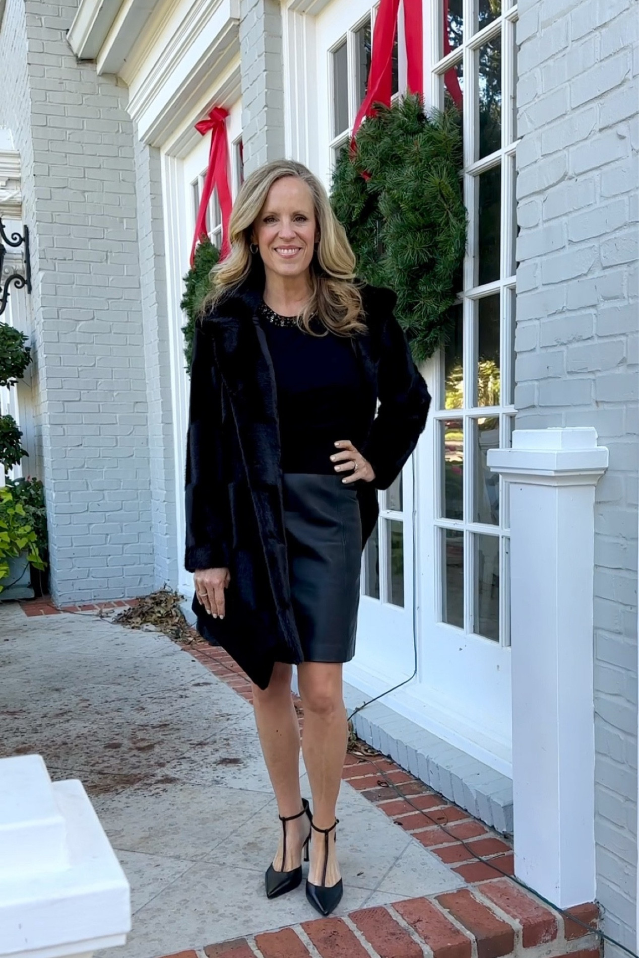 The holidays are just around the corner and Hobbs London has everything you need for a beautiful holiday party look!
The beaded neckline on the Oakley sweater is understated glamour. The Annabel leather skirt is the perfect fit. I’ve paired these with the Rosanne faux fur coat which is the most luxurious, faux fur I’ve ever seen! The Alice T strap shoe and Renata suede clutch finish this holiday look perfectly! 

Fit notes:
UK sizing is a bit different, so be sure to check measurements. I took an XS in the sweater Size 2 in the leather skirt and a petite S in the coat. The shoes run large so size down.
@HobbsLondon #Ad #HobbsLondon 

#LTKStyleTip #LTKHoliday #LTKU