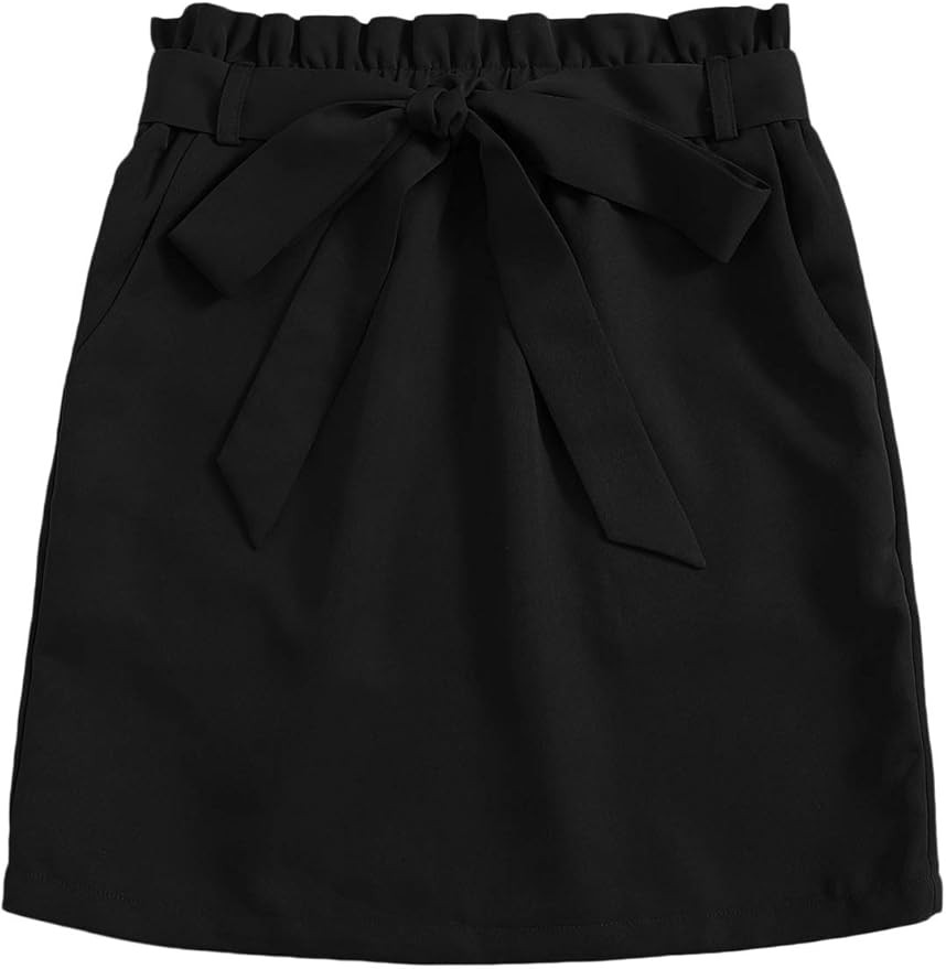 Milumia Women Paperbag Waist Short Skirt Knot Belted High Waist Bodycon Skirt | Amazon (US)