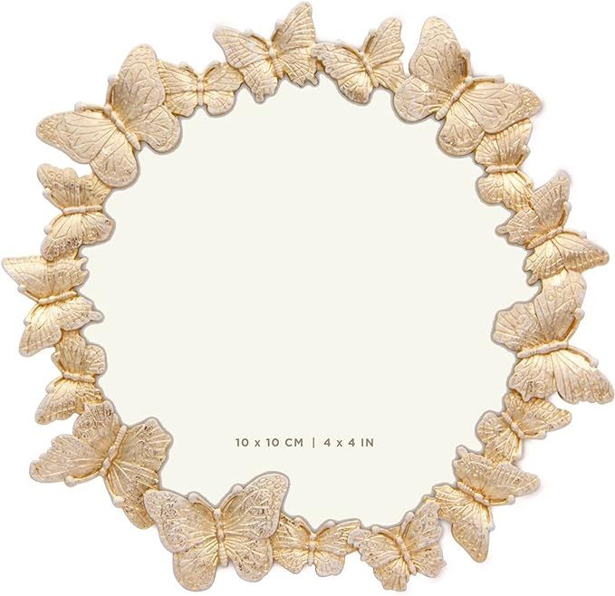 Round Butterfly Picture Frame with Gold With White Painted Frame 4”x4” Personalized Photo Fra... | Amazon (US)