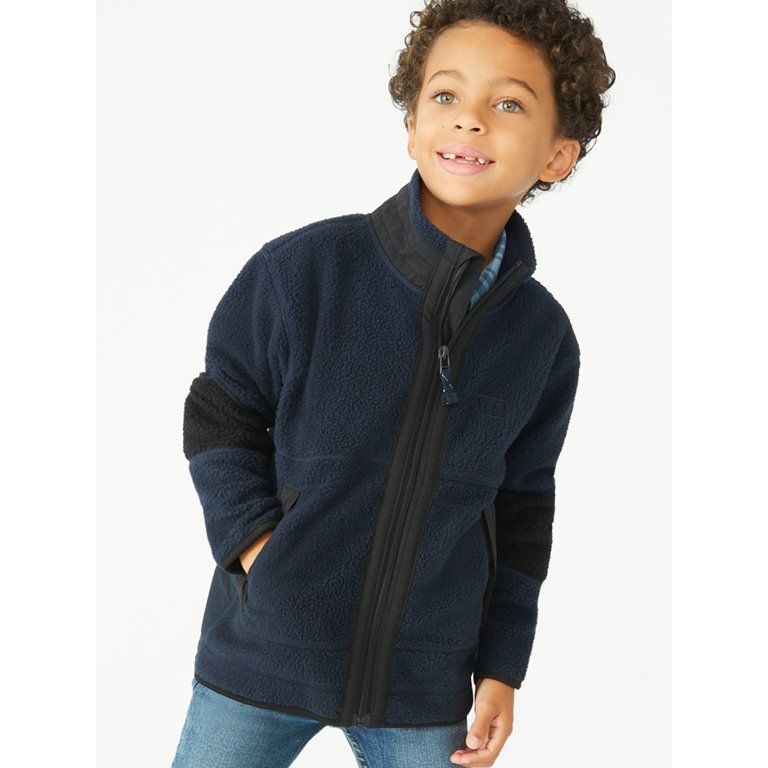 Free Assembly Boys Faux Sherpa Zip Up Jacket, Sizes 4-18 - Walmart.com | Walmart (US)