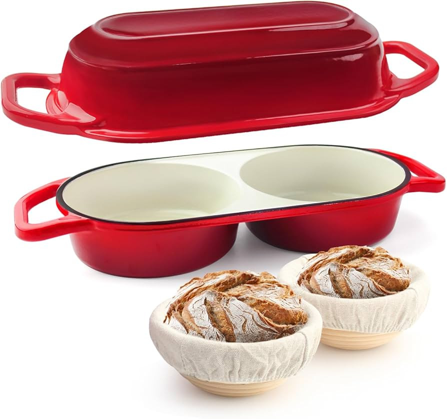 YONILL Mini Double Dutch Oven for Sourdough Bread Baking - Enameled Cast Iron Dutch Oven Pot with... | Amazon (US)