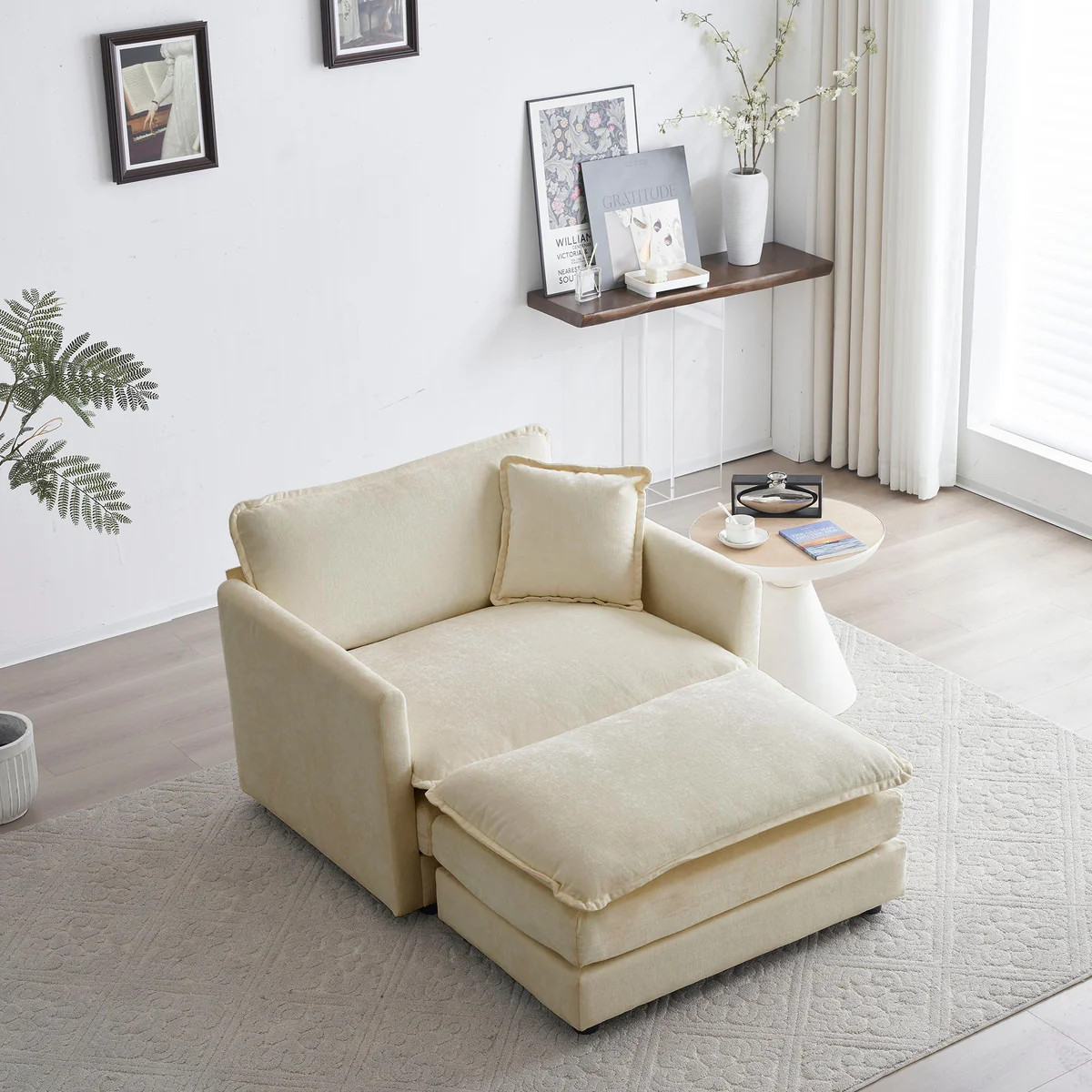 Chenille Accent Chair with Ottoman | Plow & Hearth
