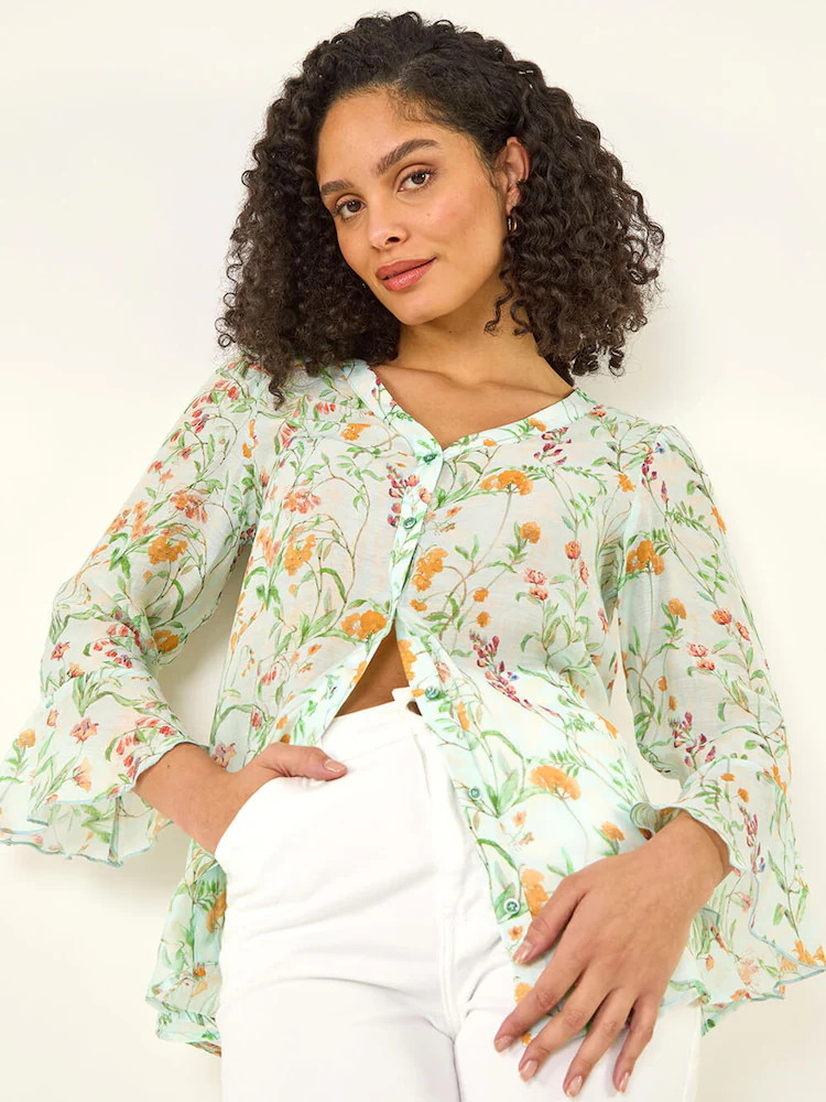 Roman Floral Flare Sleeve Buttoned Blouse | Next EU