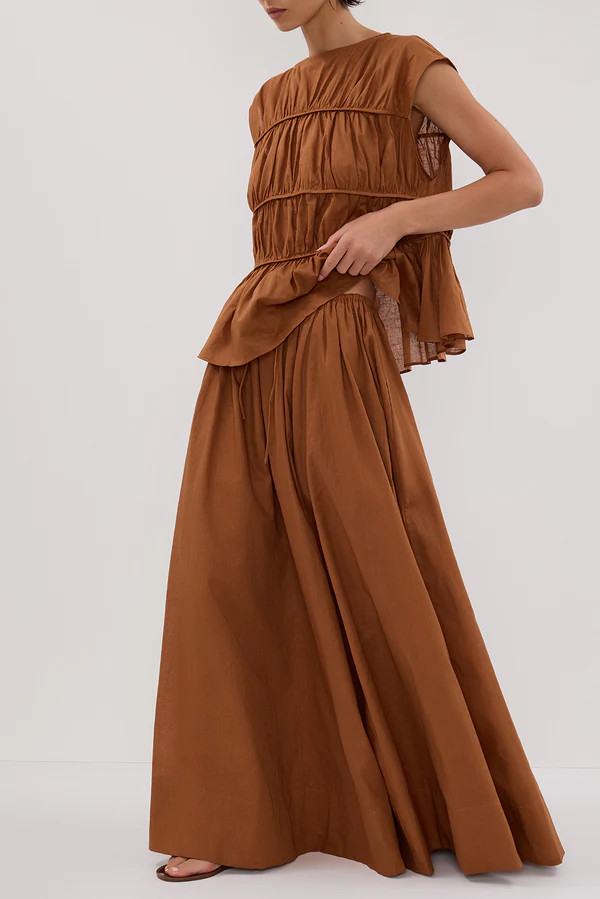 FLYNN RUST LINEN BLEND TIE MAXI SKIRT | DISSH