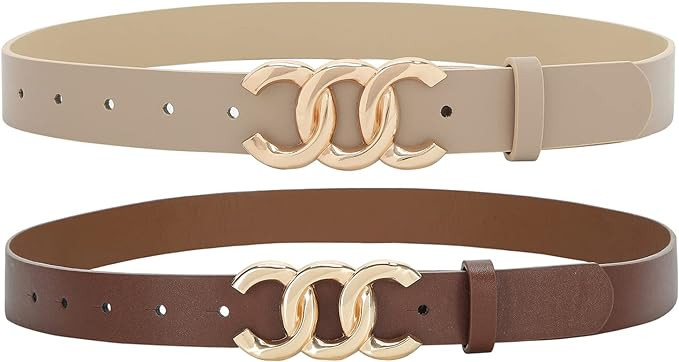 Earnda 2 Pack Women Belts for Jeans Dresses Fashion Gold Buckle Ladies Waist Belt Faux Leather Si... | Amazon (US)