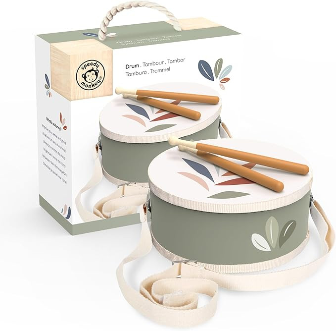 SPEEDY MONKEY Kids Drum Set – FSC Wooden Baby Drum Kit with Adjustable Strap & 2 Drumsticks, Co... | Amazon (US)